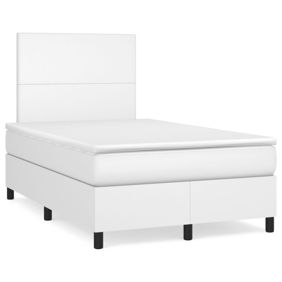 Cama box spring colchón y LED cuero sintético blanco 120x190