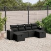 Set de sofás de jardín 6 piezas y cojines ratán sintético negro