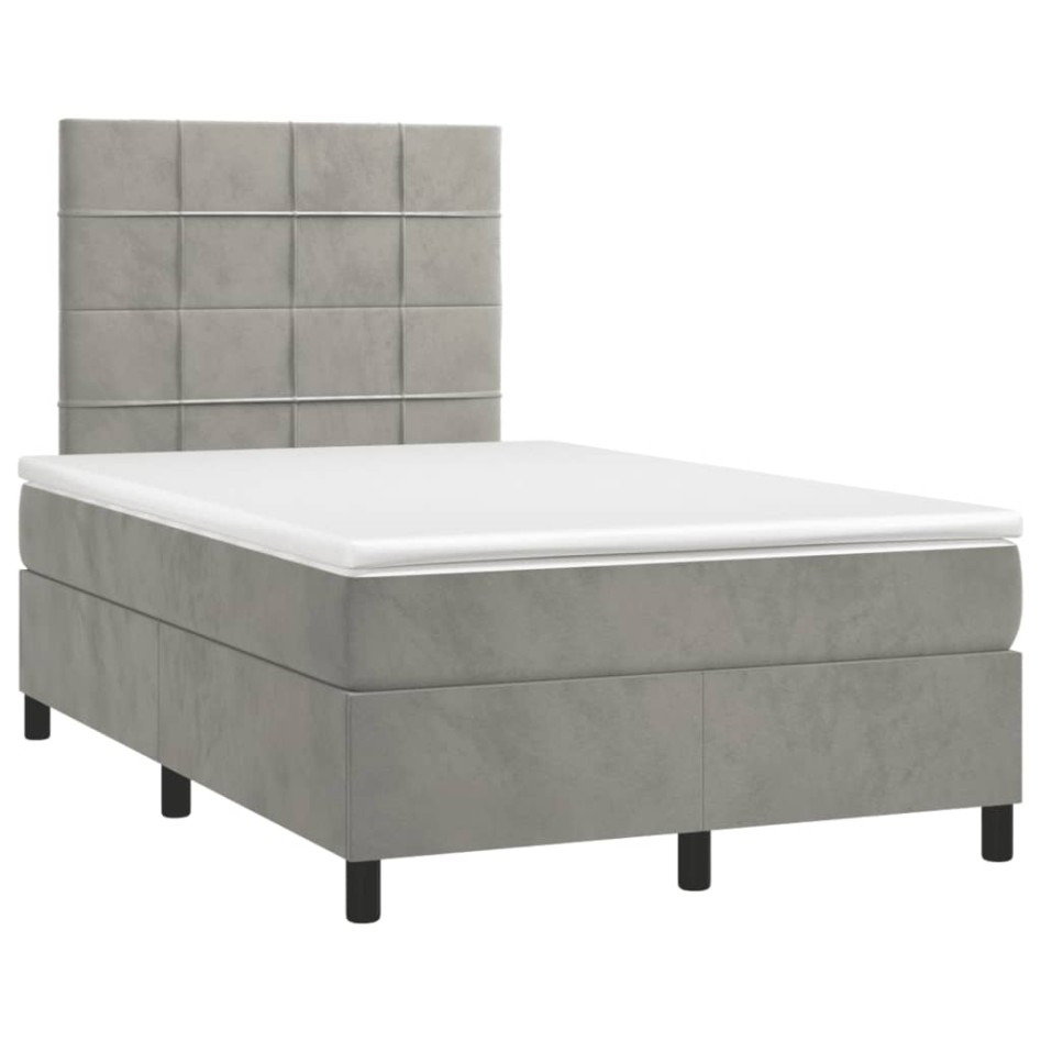 Cama box spring colchón y LED terciopelo gris claro 120x190
