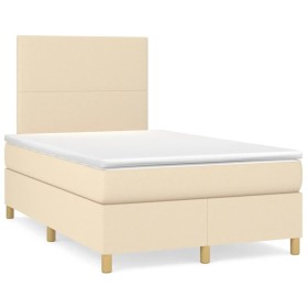 Cama box spring con colchón y luces LED tela crema 120x190