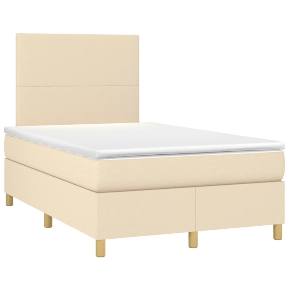 Cama box spring con colchón y luces LED tela crema 120x190