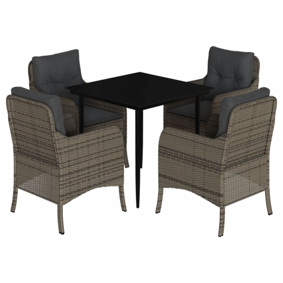 Set comedor de jardín 5 piezas con cojines ratán sintético