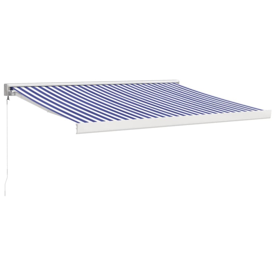 Toldo retráctil aluminio y tela azul y blanco 3,5x2,5
