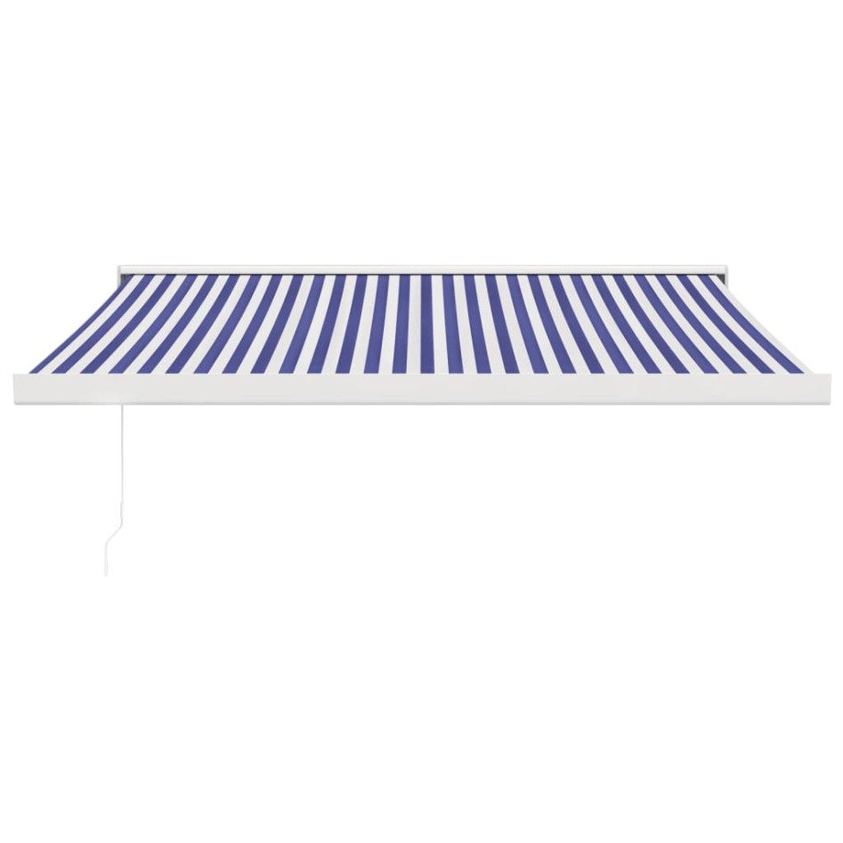 Toldo retráctil aluminio y tela azul y blanco 3,5x2,5