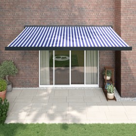 Toldo retráctil aluminio y tela azul y blanco 4x3