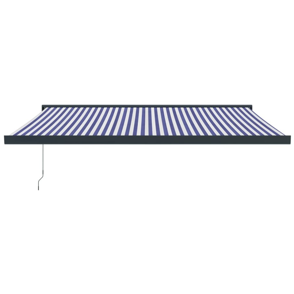 Toldo retráctil aluminio y tela azul y blanco 4x3