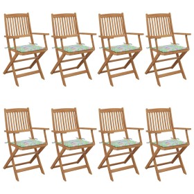 Sillas de jardín plegables 8 uds y cojines madera maciza