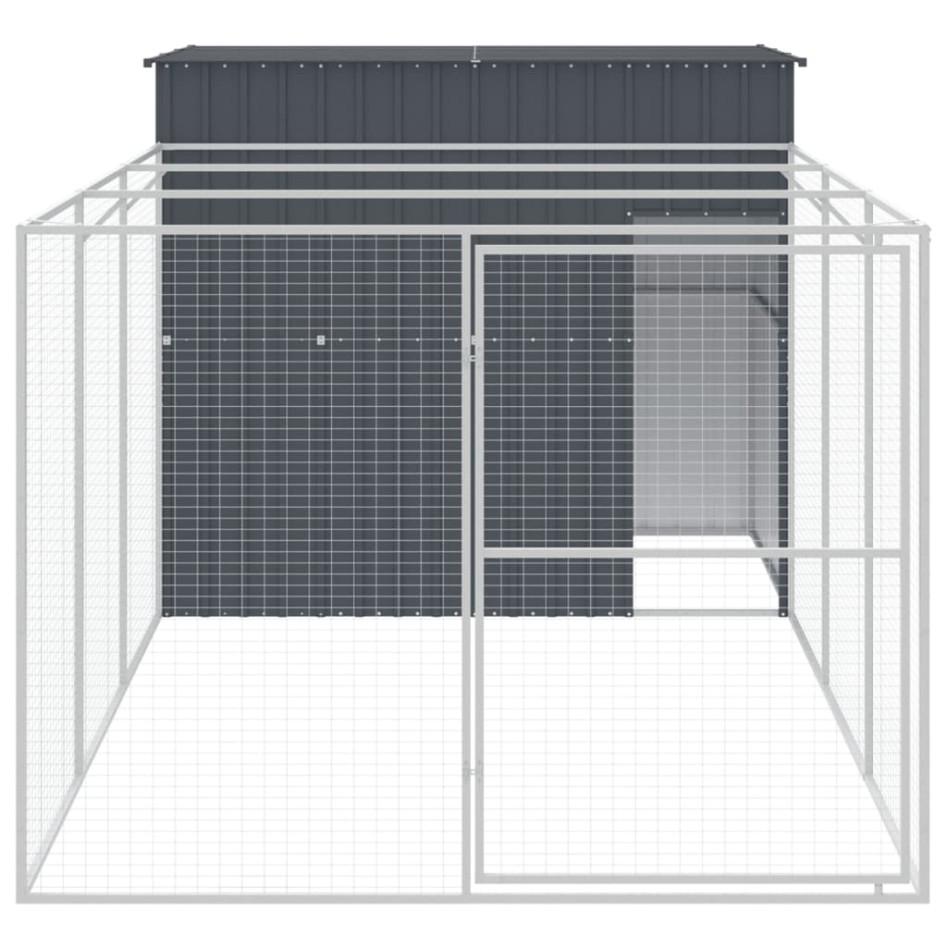 Caseta perros con corral acero galvanizado gris 214x457x181