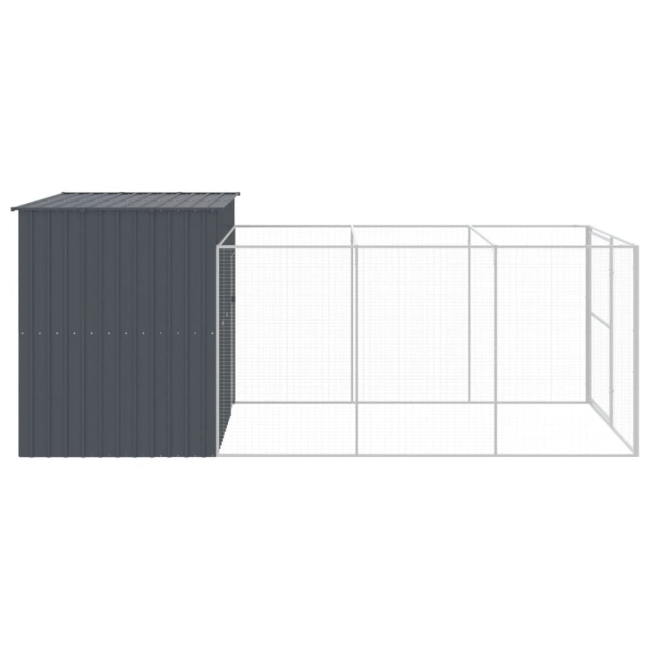 Caseta perros con corral acero galvanizado gris 214x457x181