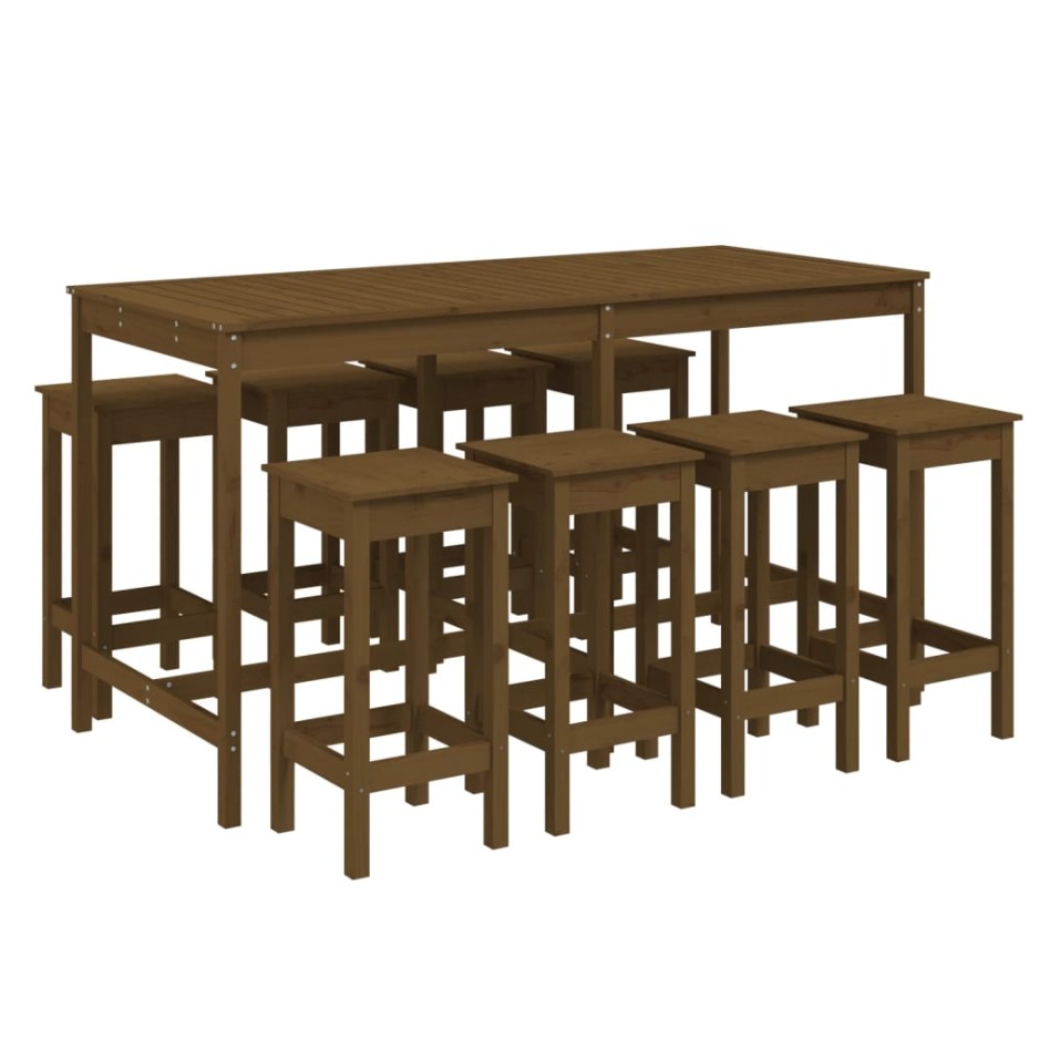 Mesa y taburetes altos de jardín 9 pzas madera pino marrón