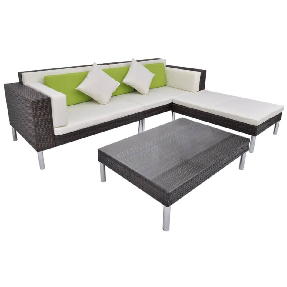 Set muebles de jardín 4 piezas y cojines ratán sintético