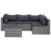 Set de muebles de jardín y cojines 5 pzas. ratán sintético gris