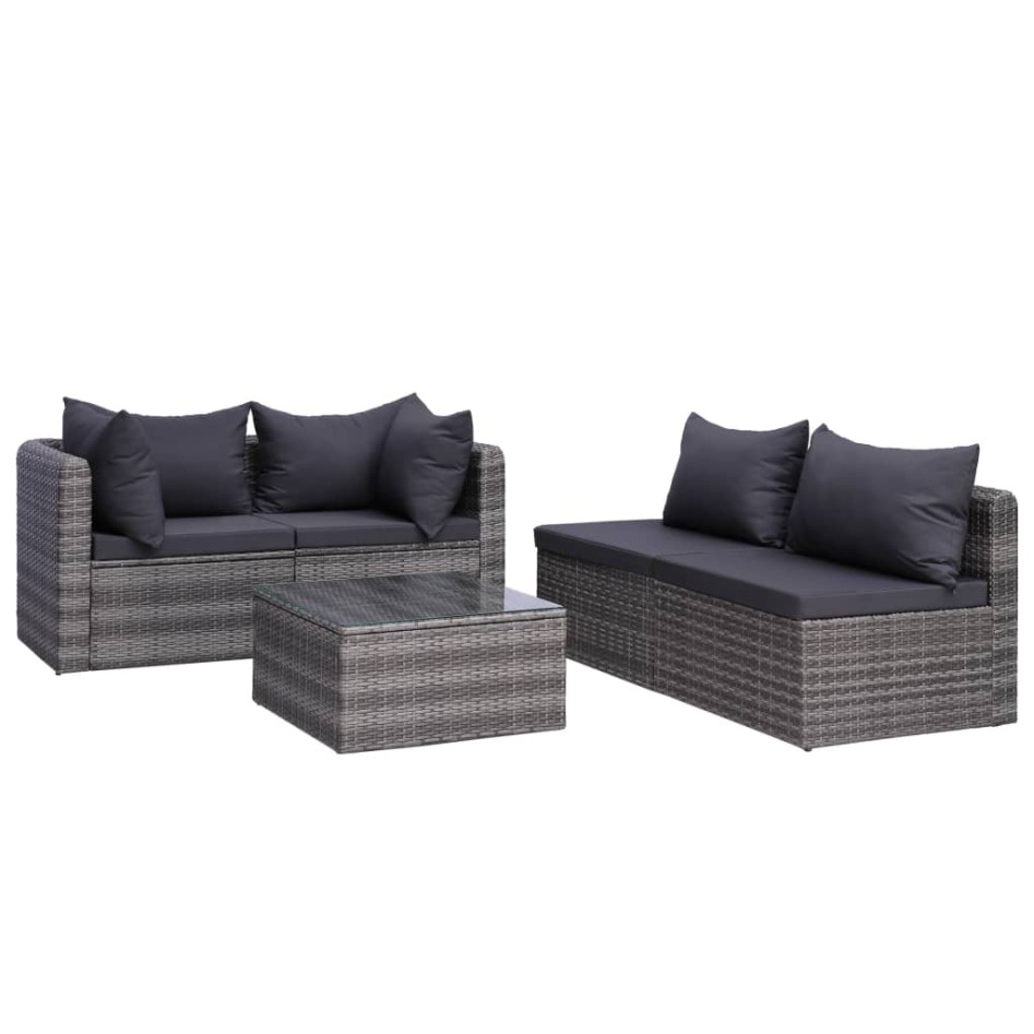 Set de muebles de jardín y cojines 5 pzas. ratán sintético