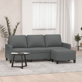 Sofá de 3 plazas con taburete de tela gris oscuro 180