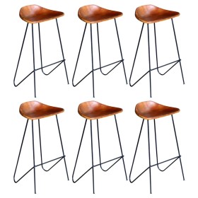 Taburetes de cocina 6 unidades cuero auténtico