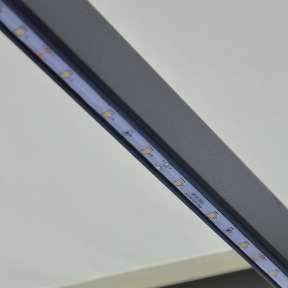 Toldo retráctil sensor de viento y LED color crema 300x250
