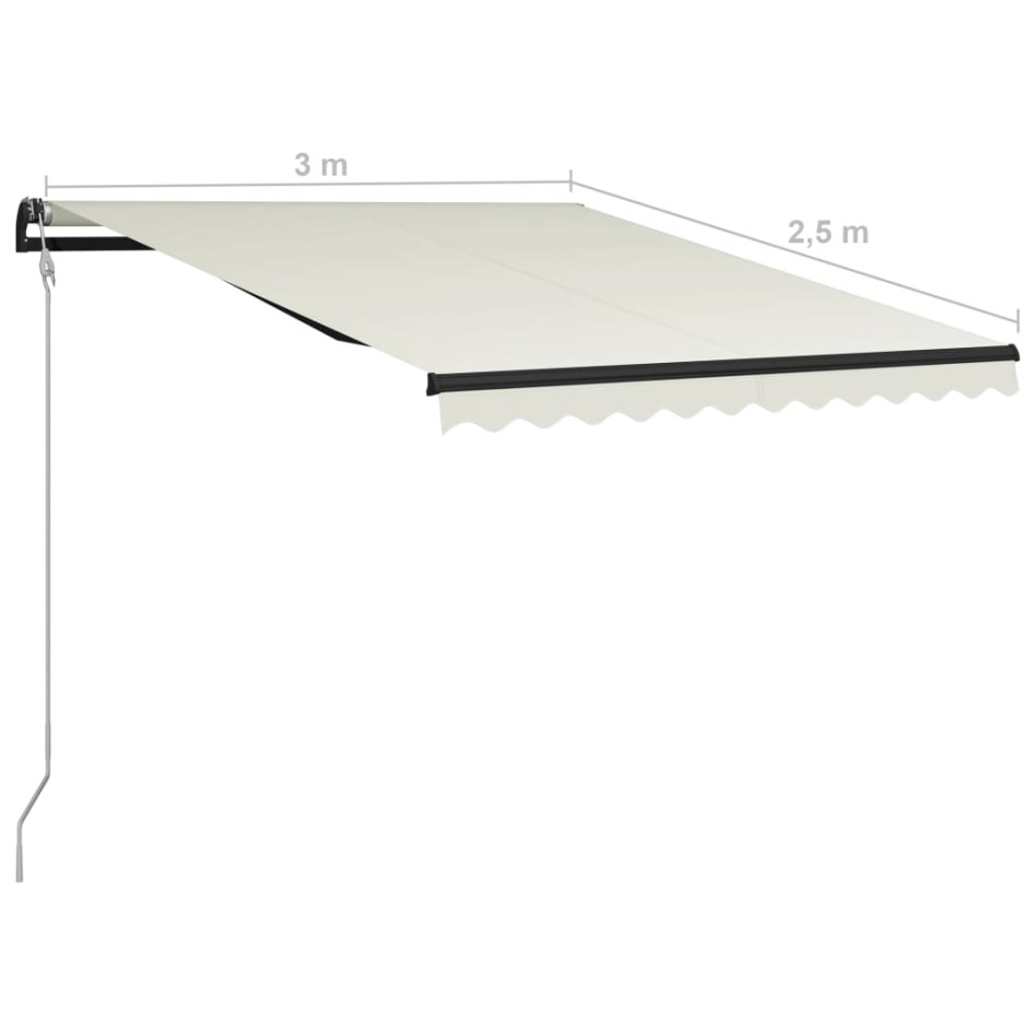 Toldo retráctil sensor de viento y LED color crema 300x250