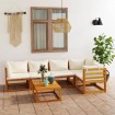 Muebles de jardín 6 pzas cojines crema madera maciza de acacia