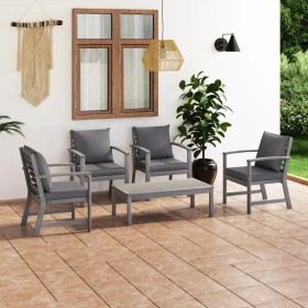 Muebles de jardín 5 pzas cojines gris madera maciza de