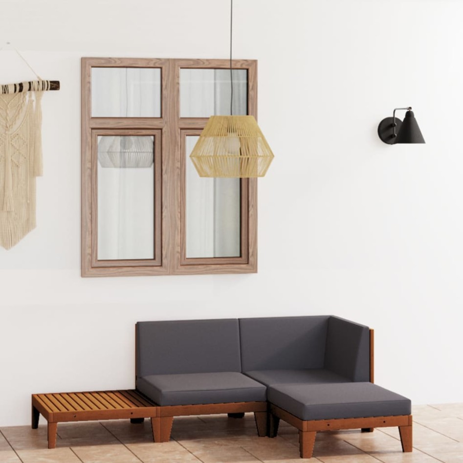 Juego muebles de jardín y cojines 4 pzas madera maciza