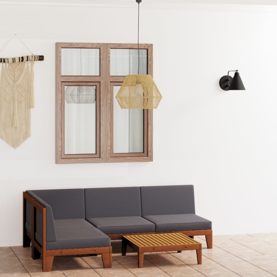 Juego muebles de jardín y cojines 5 pzas madera maciza