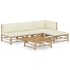 Set de muebles de jardín 5 piezas bambú y cojines blanco