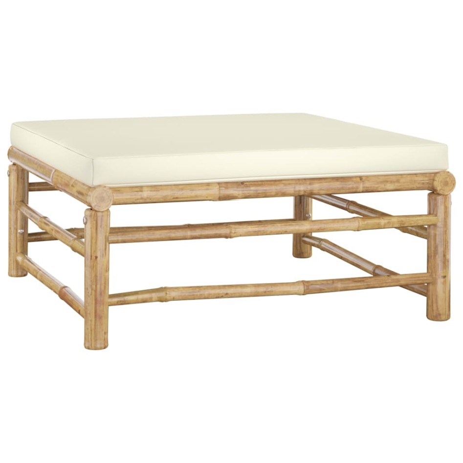 Set de muebles de jardín 6 piezas bambú y cojines blanco