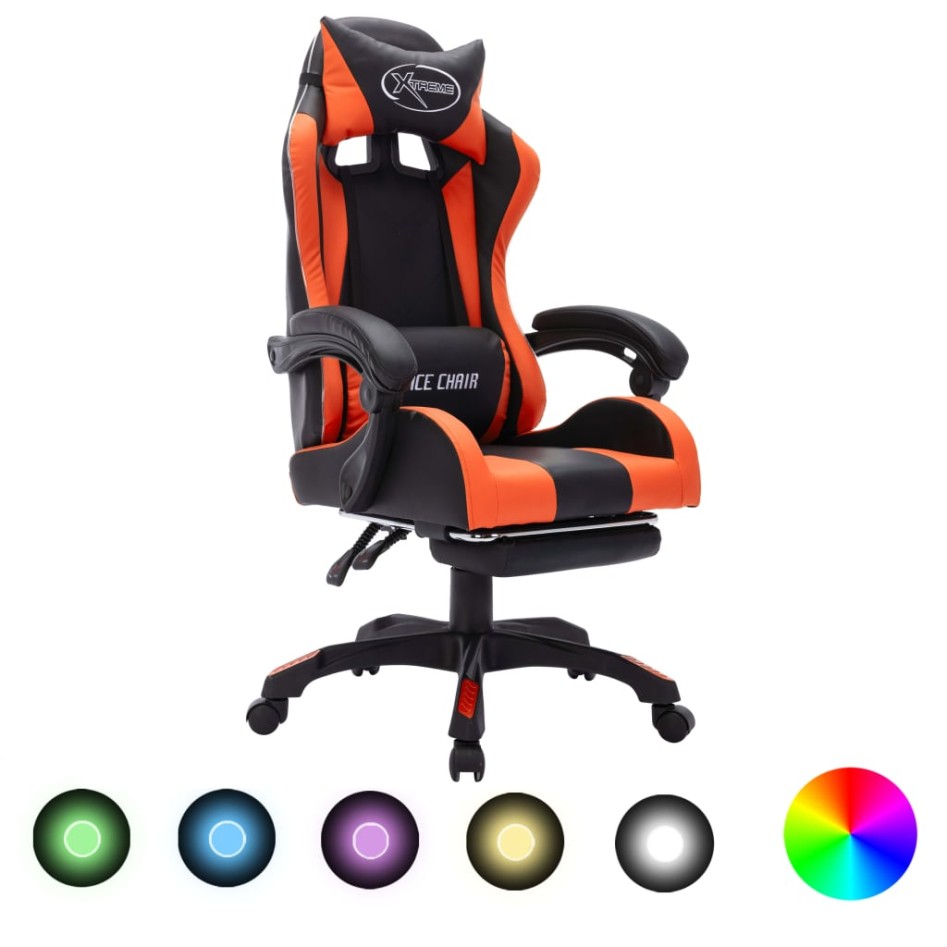 Silla gaming con luces LED RGB cuero sintético naranja y