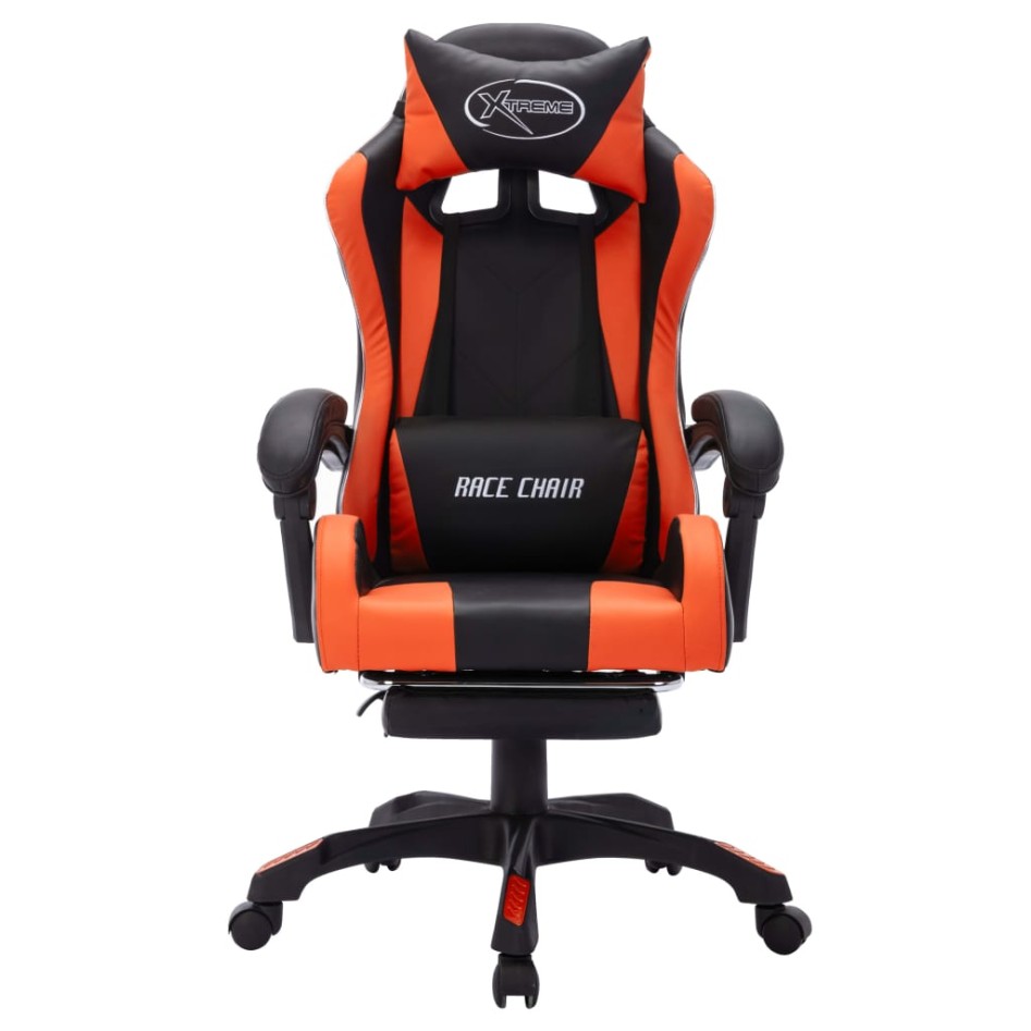 Silla gaming con luces LED RGB cuero sintético naranja y
