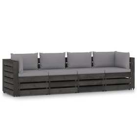 Sofá de palets 4 plazas cojines gris madera de pino
