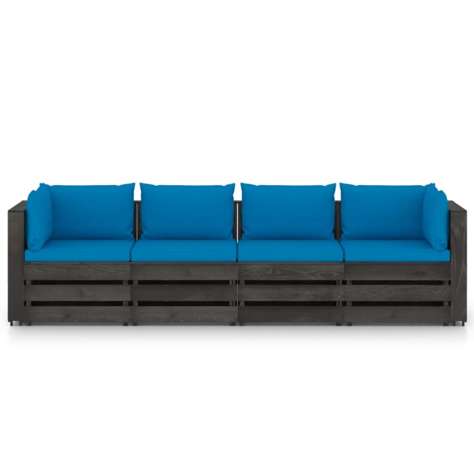 Sofá de palets 4 plazas cojines gris madera de pino