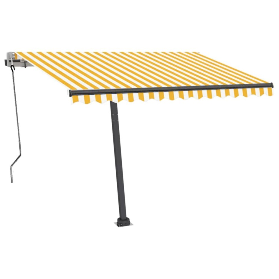 Toldo de pie automático amarillo y blanco 350x250