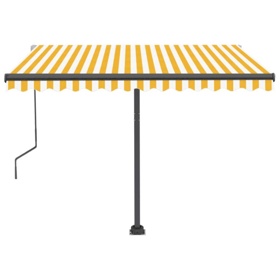 Toldo de pie automático amarillo y blanco 350x250