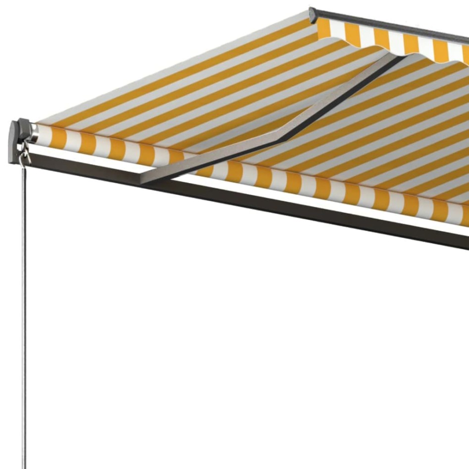 Toldo de pie automático amarillo y blanco 350x250