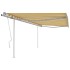 Toldo manual retráctil con postes amarillo y blanco 4x3,5