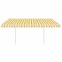 Toldo manual retráctil con postes amarillo y blanco 4x3,5