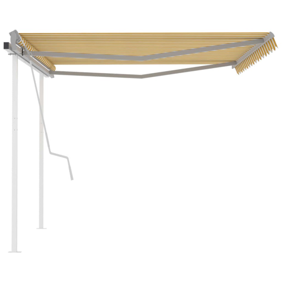Toldo manual retráctil con postes amarillo y blanco 4x3,5