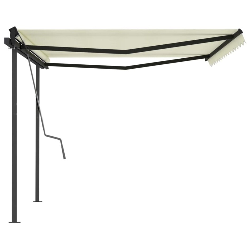 Toldo retráctil automático con postes crema 4x3,5