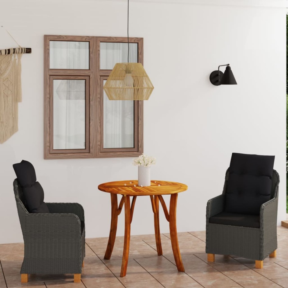 Juego de comedor para jardín 3 piezas gris