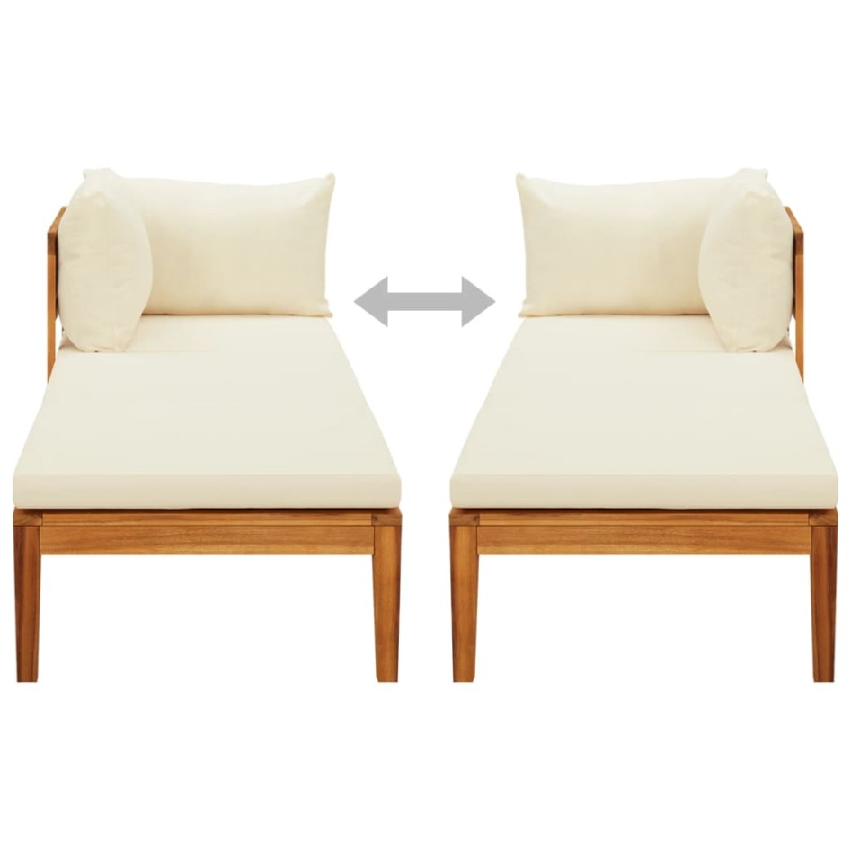 Tumbona 1 reposabrazos con cojines crema madera maciza