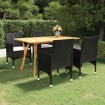 Juego de comedor para jardín de 5 piezas negro