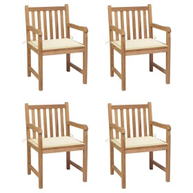 Sillas de jardín 4 uds madera maciza de teca con cojines