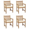 Sillas de jardín 4 uds madera maciza de teca con cojines crema
