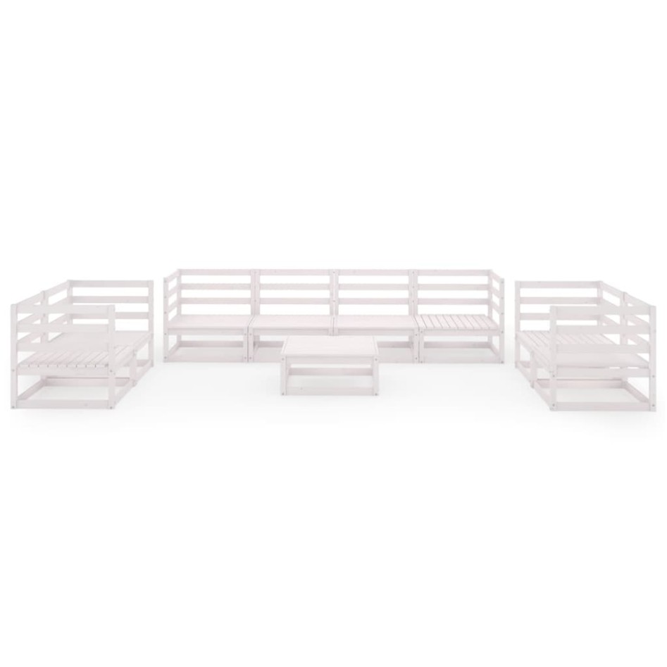 Set de salón de jardín de 9 pzas blanco madera maciza de