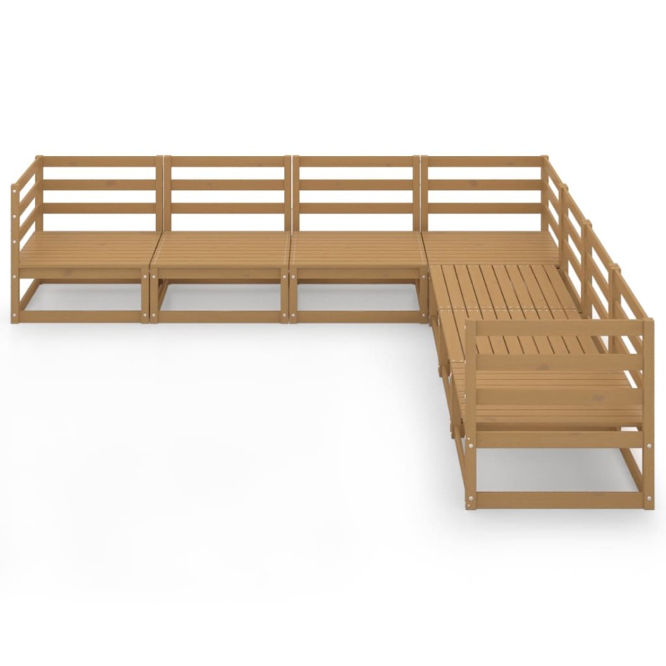 Muebles de jardín 7 piezas marrón miel madera maciza de