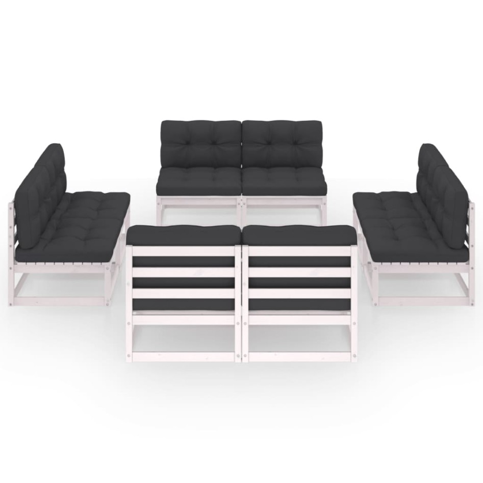 Juego de muebles de jardín 8 pzas y cojines madera pino