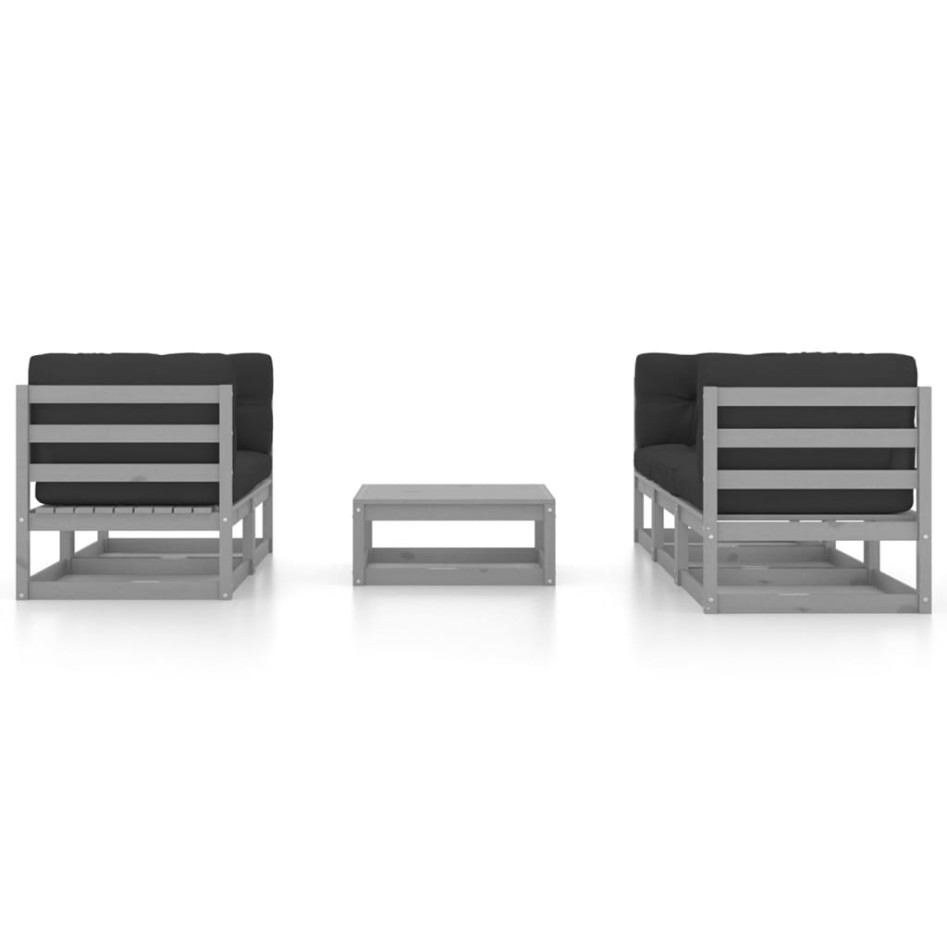 Juego de muebles de jardín 6 pzas y cojines madera pino