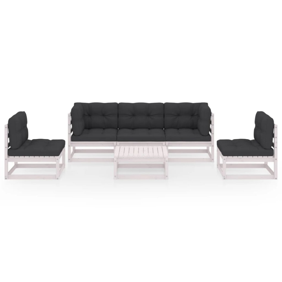 Muebles de jardín 6 piezas con cojines de madera de pino