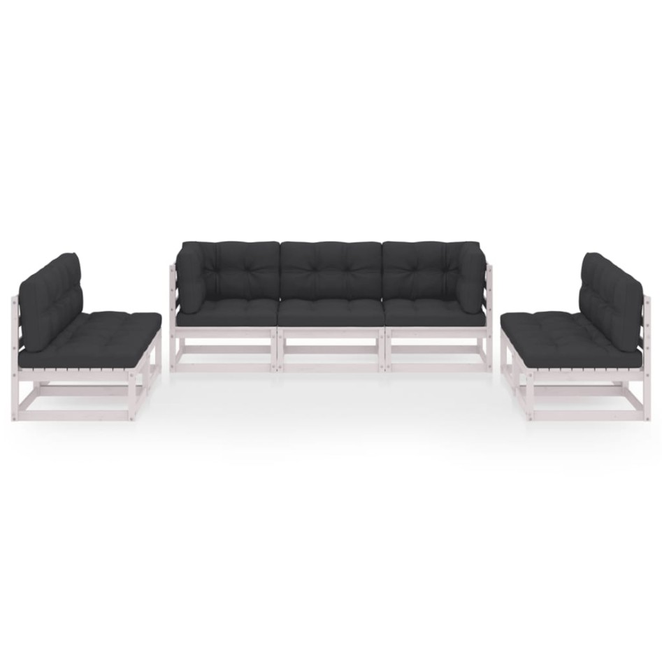 Juego de muebles de jardín 7 pzas y cojines madera pino