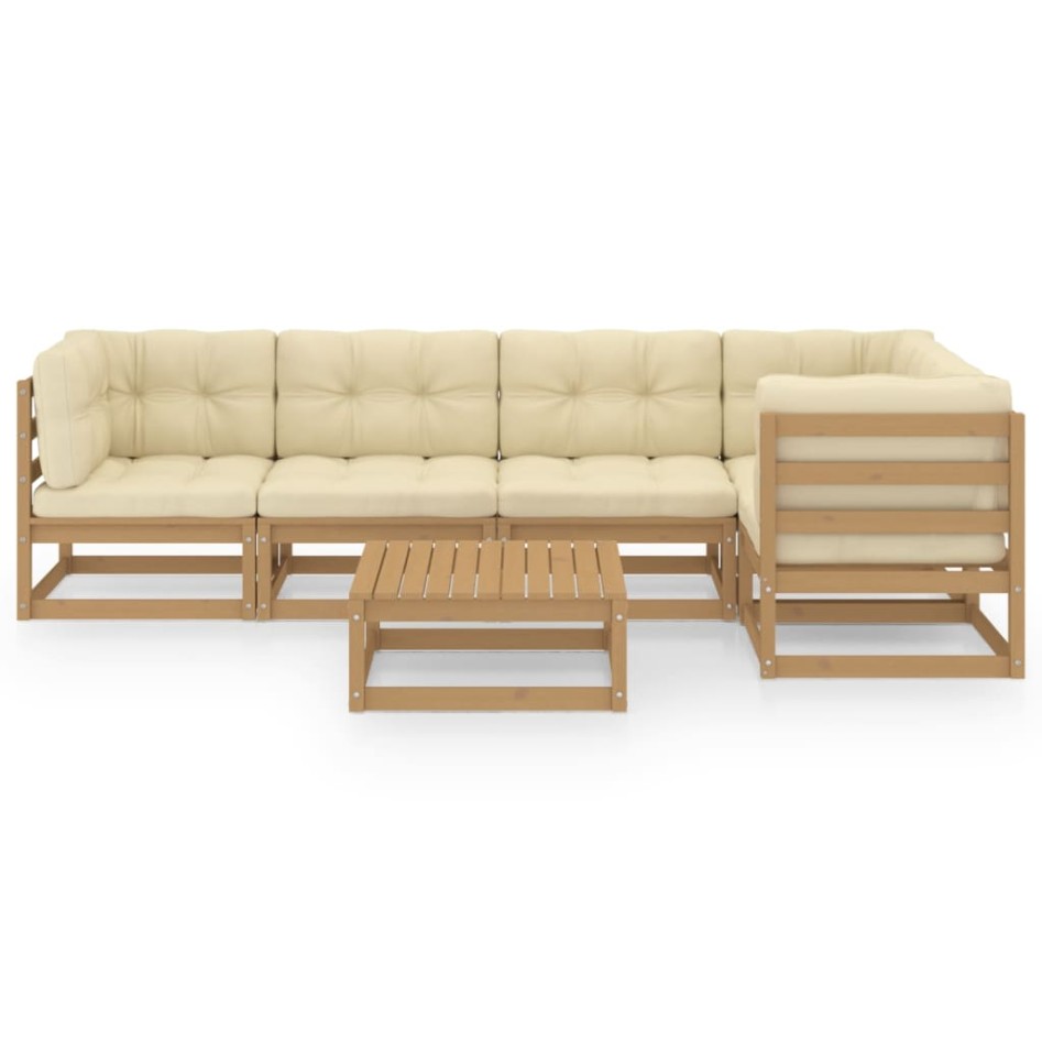 Muebles de jardín 6 piezas con cojines de madera de pino